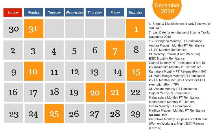 December Calendar - Payroll and Compliance